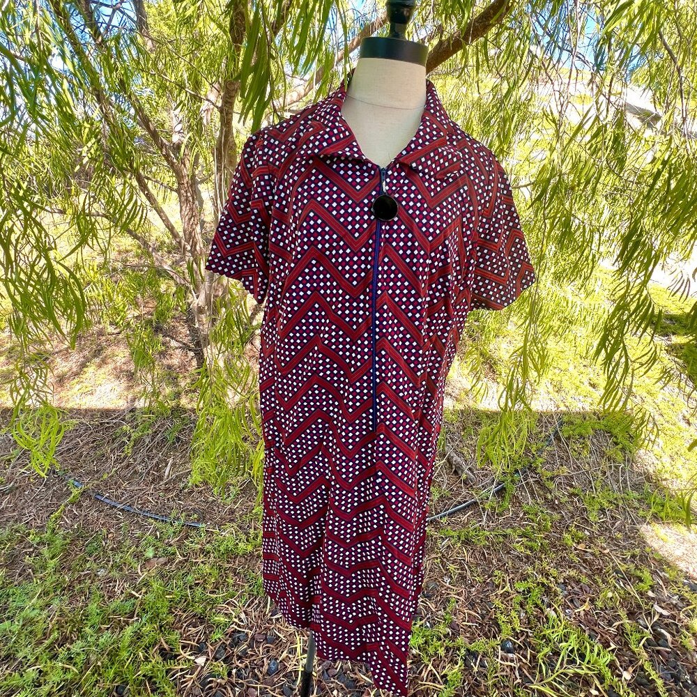 60's The Stroller - Half Zip Up Dress - Abstract Print - Size Large - XLarge